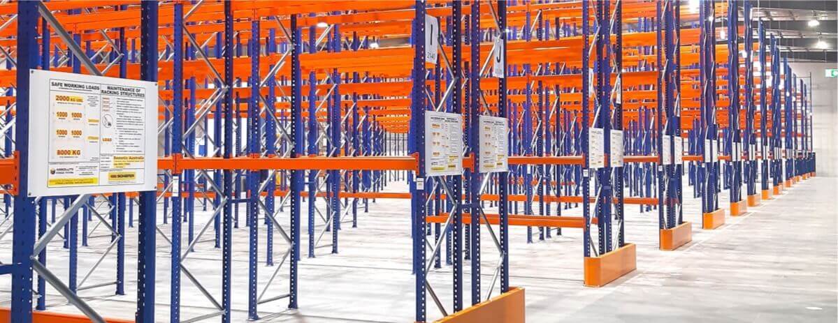 Pallet racking installation with load signs